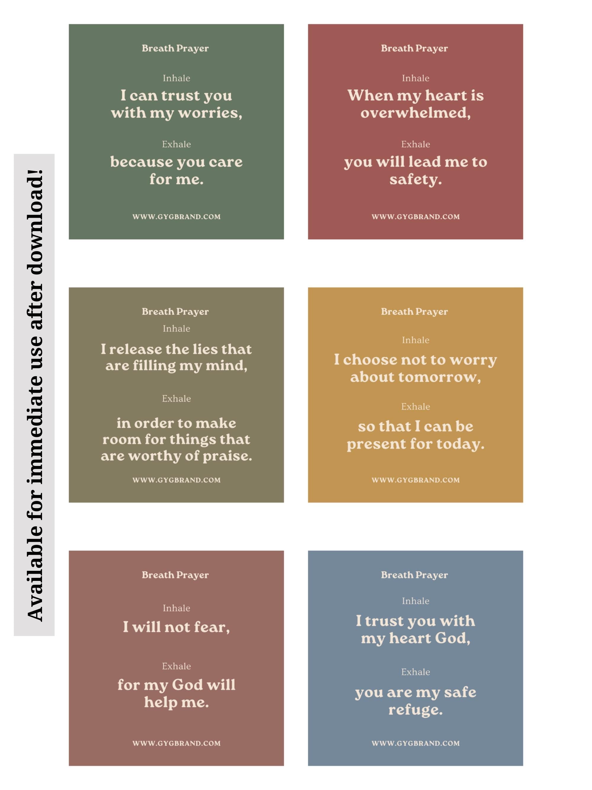 60 Printable Breath Prayer Scripture Cards, Christian Anxiety Relief Gift, Scripture Meditation, Affirmations and Encouragement, faith cards