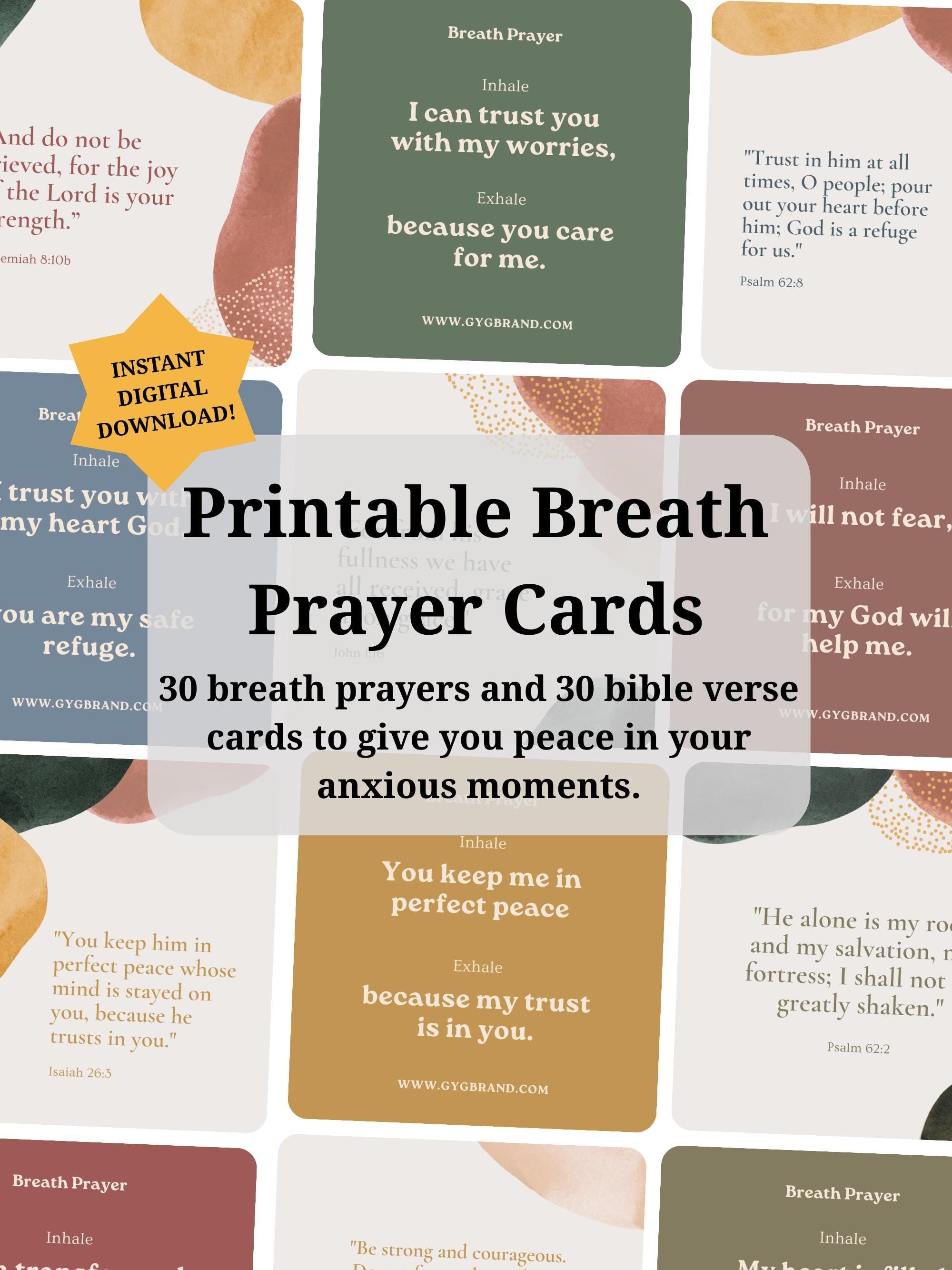 60 Printable Breath Prayer Scripture Cards, Christian Anxiety Relief Gift, Scripture Meditation, Affirmations and Encouragement, faith cards