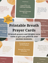 60 Printable Breath Prayer Scripture Cards, Christian Anxiety Relief Gift, Scripture Meditation, Affirmations and Encouragement, faith cards