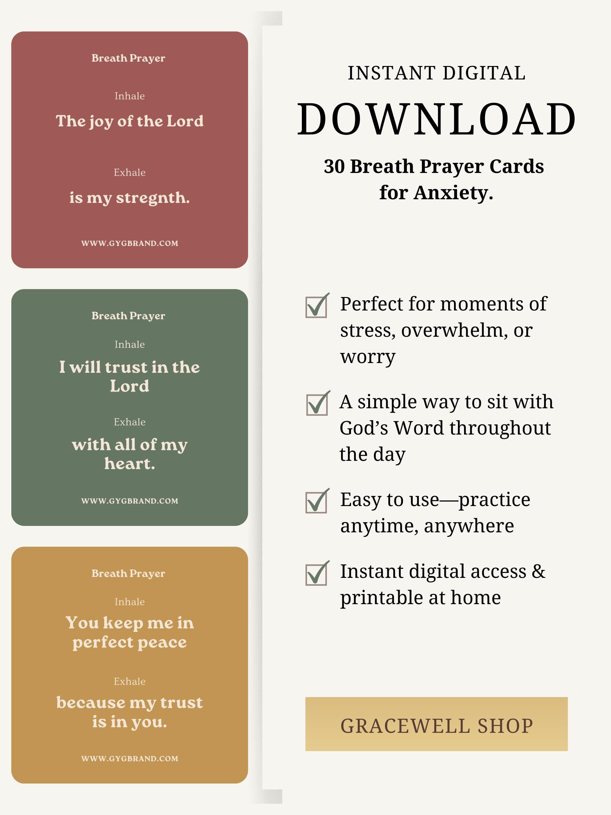 Printable Breath Prayer Cards: 30 Faith Based Affirmations For Anxiety