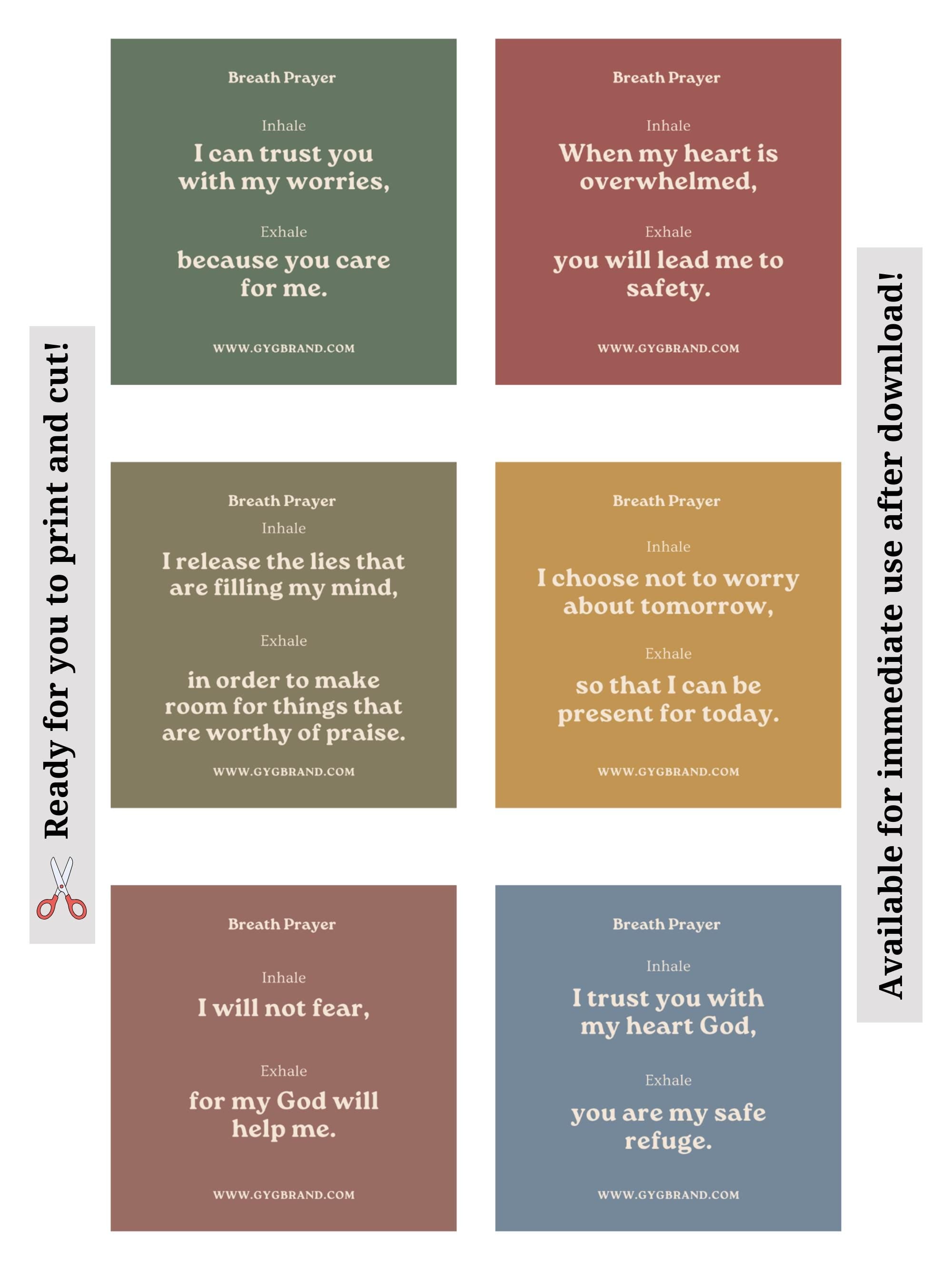 Printable Breath Prayer Cards: 30 Faith Based Affirmations For Anxiety